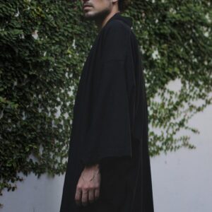 Black Linen Kimono Robe, Japanese Haori Style, Soft Blend