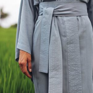 Light Blue Rayon Kimono Dress, Japanese Style Robe, Handmade Loose Fit