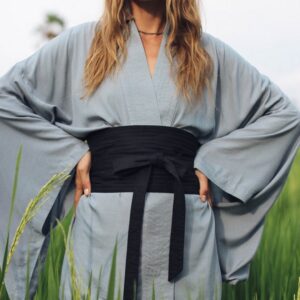 Wide Obi Japanese style belt, linen belt sash, black fabric belt