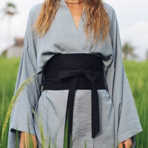 Wide Obi Japanese style belt, linen belt sash, black fabric belt
