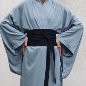 Wide Obi Japanese style belt, linen belt sash, black fabric belt