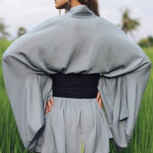 Wide Obi Japanese style belt, linen belt sash, black fabric belt