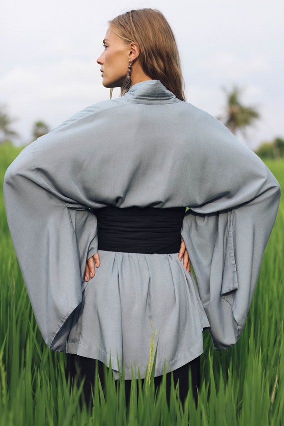 Wide Obi Japanese style belt, linen belt sash, black fabric belt