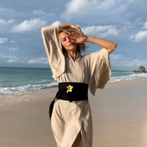 Bridesmaid beige kimono dress, Japanese style, Long Robe, Short cape, free size