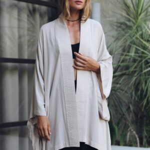 Bridesmaid beige kimono dress, Japanese style, Long Robe, Short cape, free size