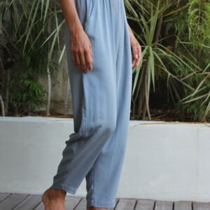 High Waist Tapered Trousers, Loose Fit, Elastic Waist, Side Pockets, Bamboo Rayon