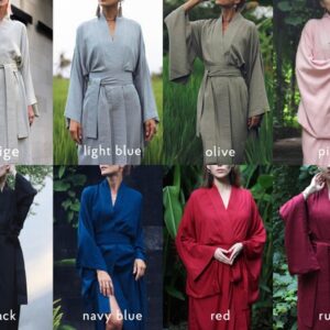 Red Rayon Kimono Dress, Japanese Style Robe, Wide Collar, Matching Belt