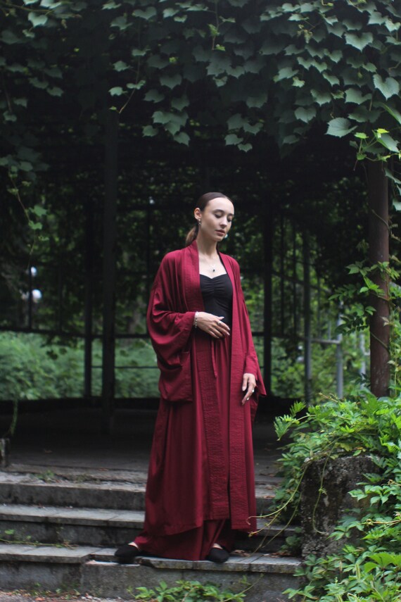 Ruby Kimono Dress, Japanese style, Vine Kimono, Long Robe, Short cape, free size