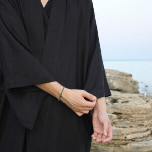 Black Linen Kimono Robe, Japanese Haori Style, Soft Blend