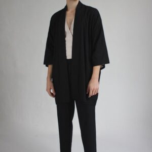 Black Linen Kimono Robe, Japanese Haori Style, Soft Blend