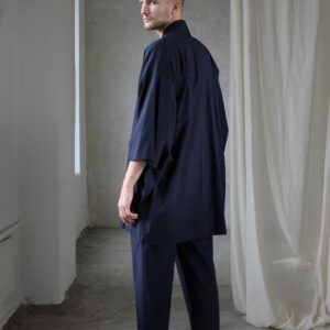 Men's Linen Kimono Robe, Japanese Haori Jacket, Soft Blend (95cm Length)