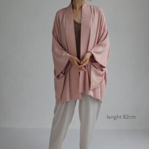 Pink Kimono Dress, Japanese Style Robe, Wide Collar, Matching Belt