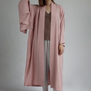 Pink Kimono Dress, Japanese Style Robe, Wide Collar, Matching Belt