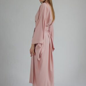 Pink Kimono Dress, Japanese Style Robe, Wide Collar, Matching Belt