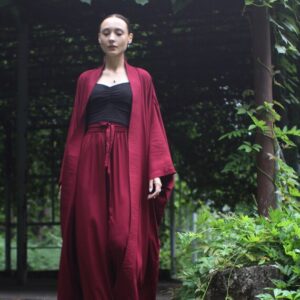 Ruby Kimono Dress, Japanese style, Vine Kimono, Long Robe, Short cape, free size