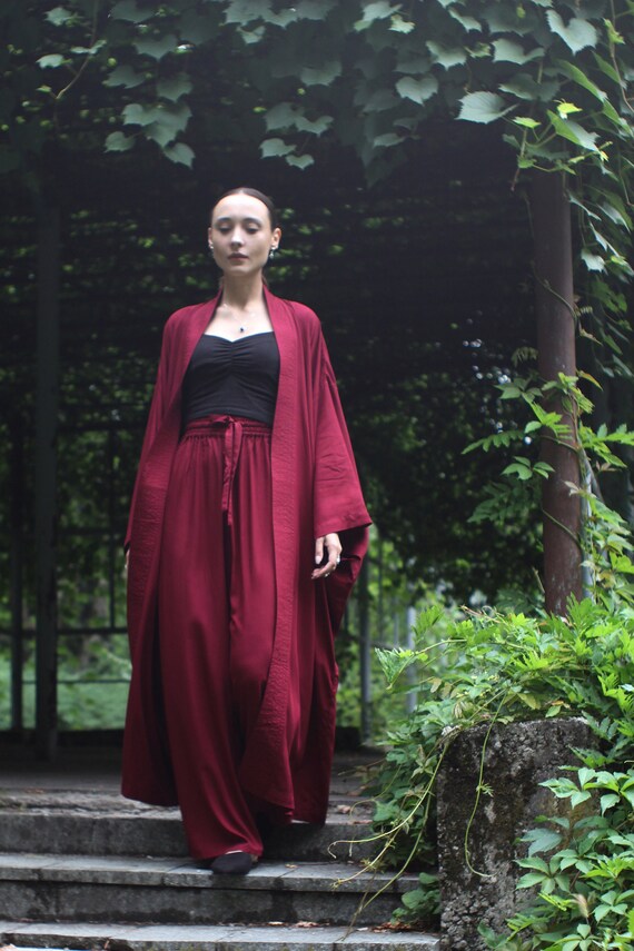 Ruby Kimono Dress, Japanese style, Vine Kimono, Long Robe, Short cape, free size