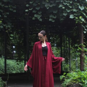 Ruby Kimono Dress, Japanese style, Vine Kimono, Long Robe, Short cape, free size