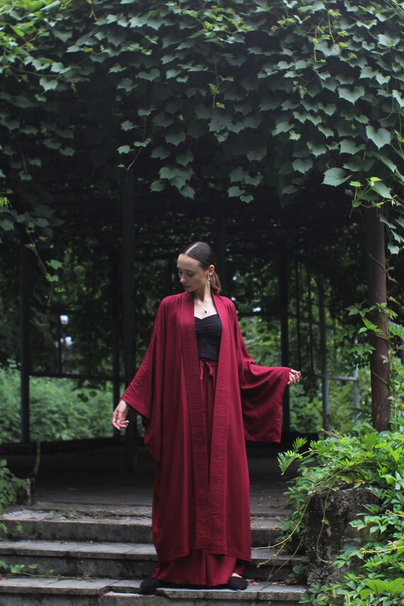 Ruby Kimono Dress, Japanese style, Vine Kimono, Long Robe, Short cape, free size