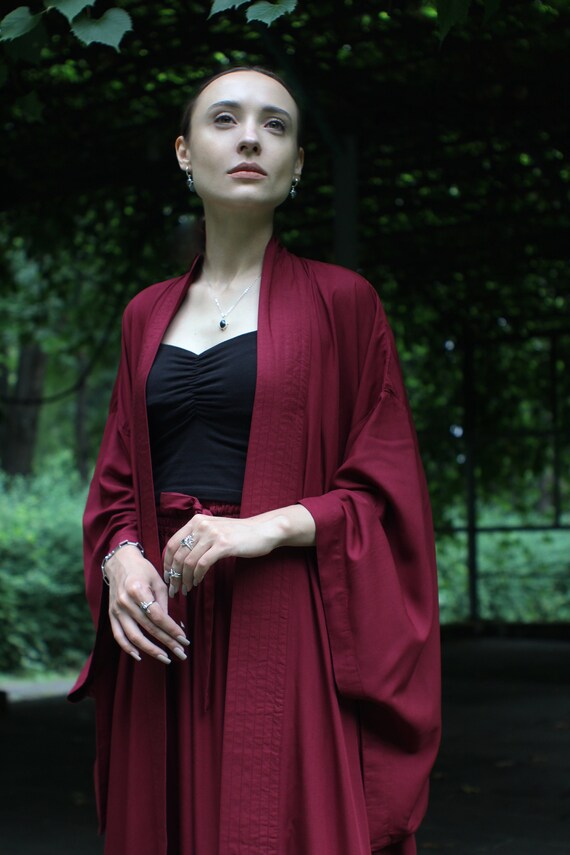 Ruby Kimono Dress, Japanese style, Vine Kimono, Long Robe, Short cape, free size