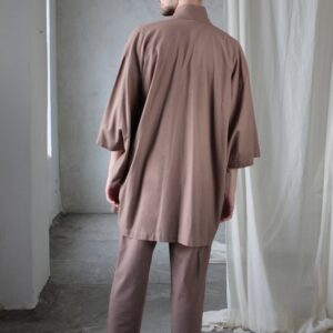 Linen Kimono Robe, Japanese Haori Jacket, Brown, Free Size, Unisex (95cm Length)