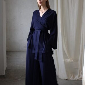 Wide Leg Pants Hand-dyed Rayon, High Waist Trousers, Adjustable Fit