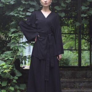Wide Leg Pants Hand-dyed Rayon, High Waist Trousers, Adjustable Fit
