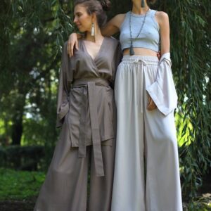 Wide Leg Pants Hand-dyed Rayon, High Waist Trousers, Adjustable Fit