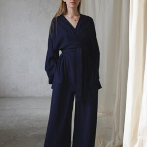 Wide Leg Pants Hand-dyed Rayon, High Waist Trousers, Adjustable Fit