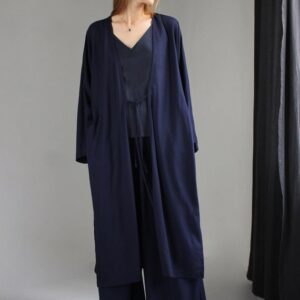 Dark Blue Kimono Blouse, Wide Sleeves, Side Slits, Asian Style Wrap Shirt, Rayon