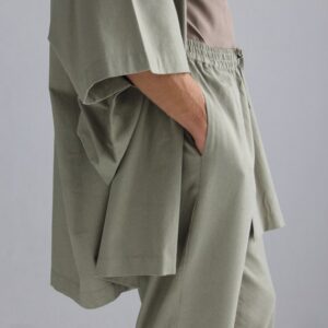 Men's Linen Blend Casual Cargo Pants, Elastic Waist Trousers