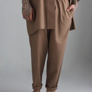 Men's Linen Blend Casual Cargo Pants, Elastic Waist Trousers