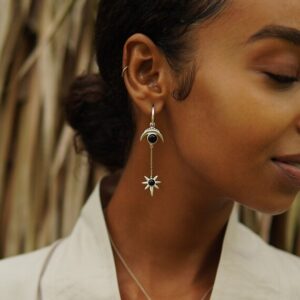 Moonstone 925 Sterling Silver Earrings, Natural Stone Earrings, Moon and star shape