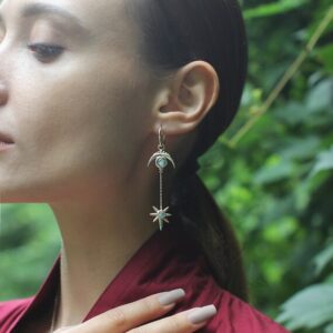 Moonstone 925 Sterling Silver Earrings, Natural Stone Earrings, Moon and star shape