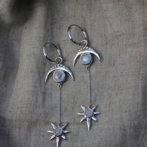 Moonstone 925 Sterling Silver Earrings, Natural Stone Earrings, Moon and star shape