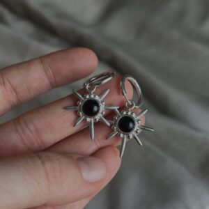 Sterling Silver Moonstone Hoop Earrings, Natural stones, Labradorite, Onyx, Amethyst