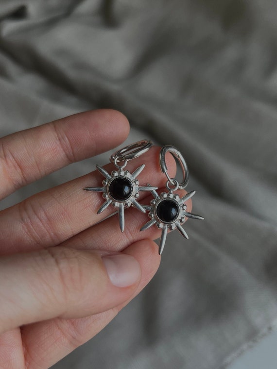 Sterling Silver Moonstone Hoop Earrings, Natural stones, Labradorite, Onyx, Amethyst