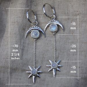Moonstone 925 Sterling Silver Earrings, Natural Stone Earrings, Moon and star shape
