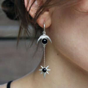 Moonstone 925 Sterling Silver Earrings, Natural Stone Earrings, Moon and star shape