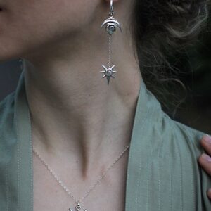 Moonstone 925 Sterling Silver Earrings, Natural Stone Earrings, Moon and star shape