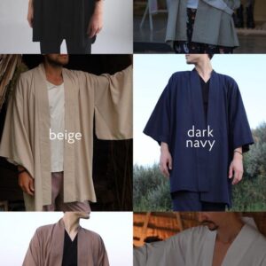 Linen Kimono Robe, Japanese Haori Jacket, Brown, Free Size, Unisex (95cm Length)