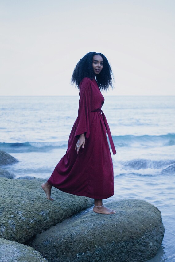 Ruby Kimono Dress, Japanese style, Vine Kimono, Long Robe, Short cape, free size