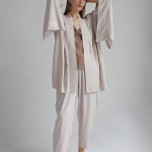 Bridesmaid beige kimono dress, Japanese style, Long Robe, Short cape, free size