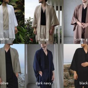 Black Linen Kimono Robe, Japanese Haori Style, Soft Blend