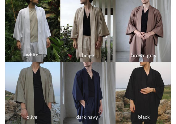 Black Linen Kimono Robe, Japanese Haori Style, Soft Blend
