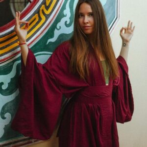 Ruby Kimono Dress, Japanese style, Vine Kimono, Long Robe, Short cape, free size