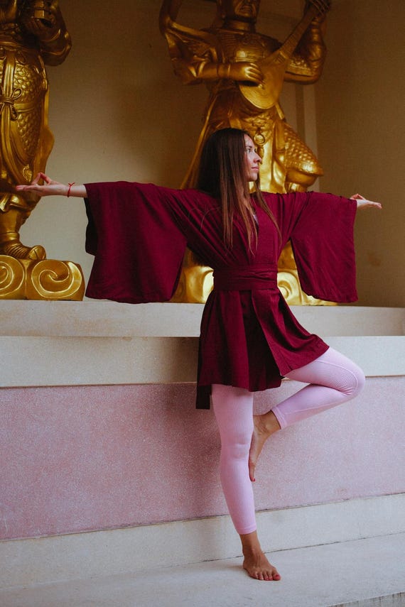 Ruby Kimono Dress, Japanese style, Vine Kimono, Long Robe, Short cape, free size