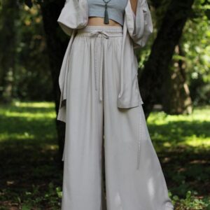 Wide Leg Pants Hand-dyed Rayon, High Waist Trousers, Adjustable Fit