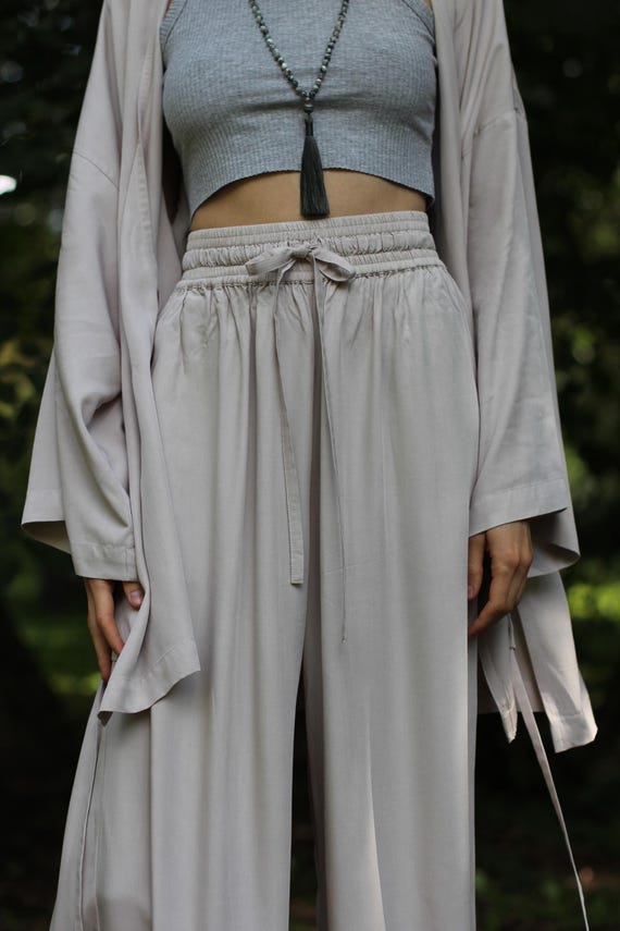Wide Leg Pants Hand-dyed Rayon, High Waist Trousers, Adjustable Fit