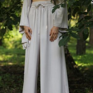Wide Leg Pants Hand-dyed Rayon, High Waist Trousers, Adjustable Fit