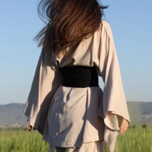 Bridesmaid beige kimono dress, Japanese style, Long Robe, Short cape, free size